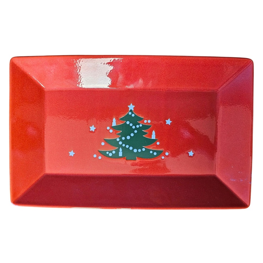 Waechtersbach Germany Christmas Tree Red Rectangular Serving Platter Vtg Tray